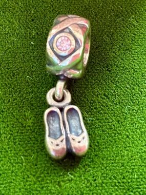 Pandora Silver Ballet Slipper Dangle Charm with light pink stone